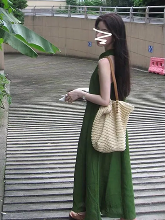 تنورة صيفية جديدة للسيدات من Dr Beautiful Beach Holiday تنورة طويلة من Ele Lady Sle بخصر فضفاض على شكل حرف A