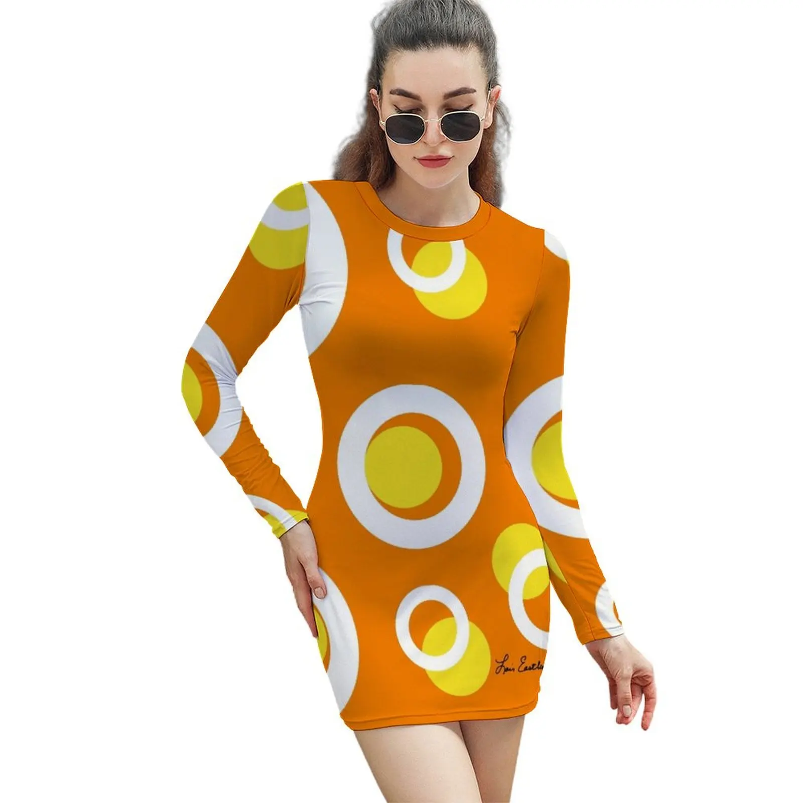 

Orange White Yellow Mod Circles Long-Sleeved Sheath Dress Women dresses summer loose summer dress dresses for womens