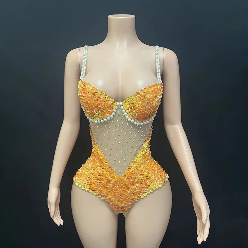 

New Sexy Sequins Bikini Bodysuit Rhinestone Leotards For Women