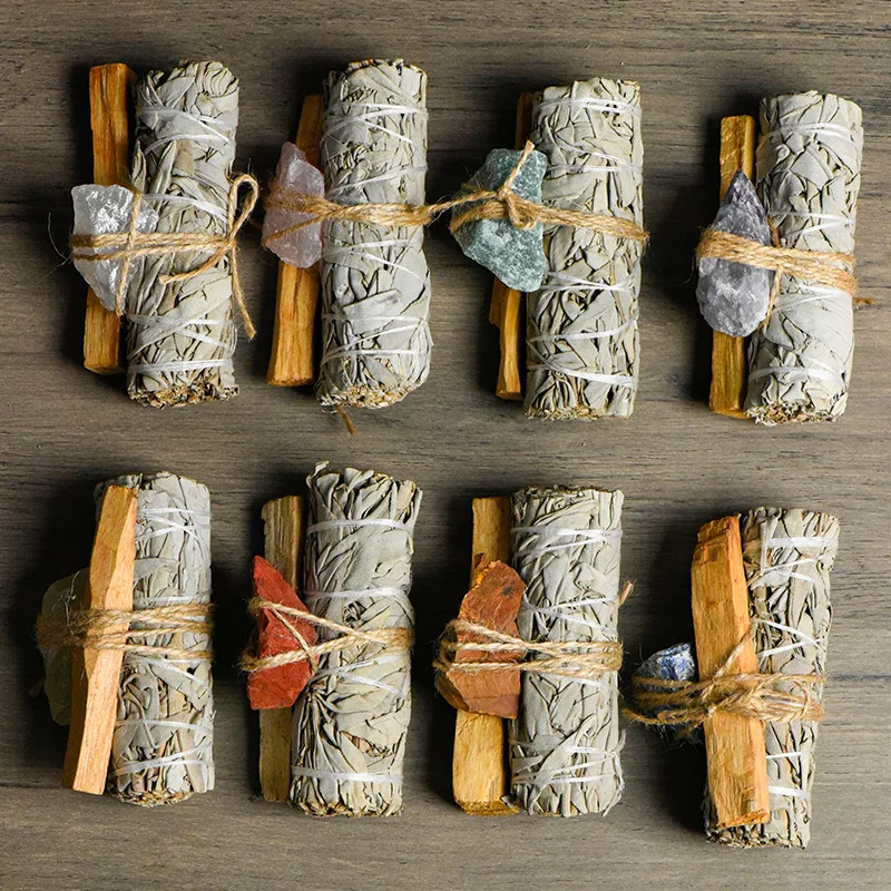 Natural White Sage Palo Santo Sticks Cedar Wood Smudge Stick Set Space Cleansing Spiritual Incense Yoga Home Purification Kit