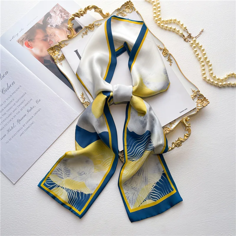 Double-sided double-color scarf Chinese style petal silk scarf long strip narrow necktie versatile scarf women's hair tie