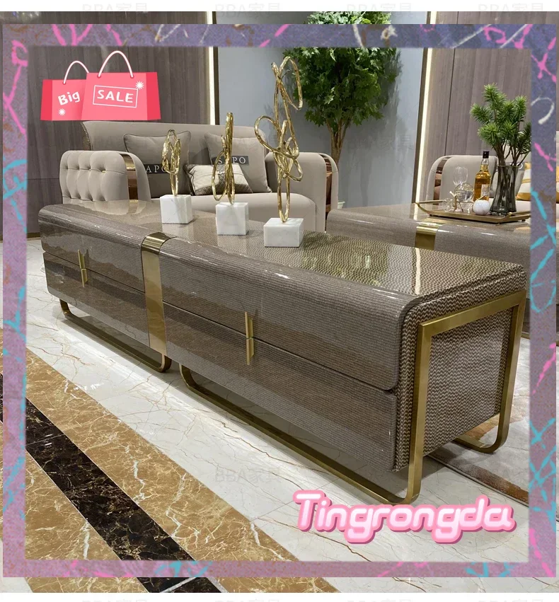 N خزانة تلفزيون من الخشب الصلب الفاخر الخفيف على الطراز الإيطالي لغرفة المعيشة #5