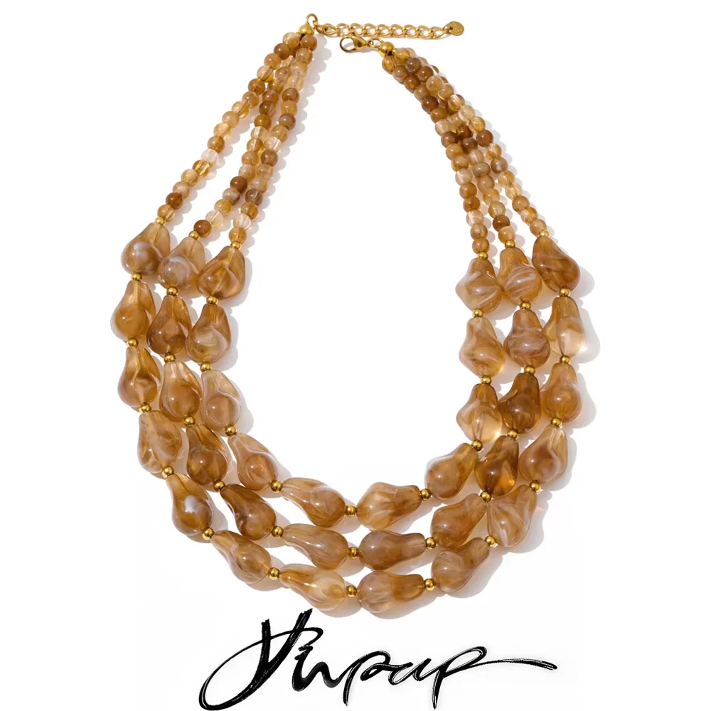 Yhpup New Handmade Jewelry Acrylic Imitation Pearls Water Drop Beads Layered Overlay Necklace Autumn Winter Statement Jewelry