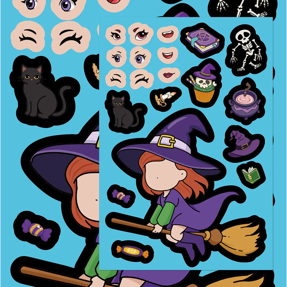 8/16 fogli Happy Halloween fa una faccia adesivo puzzle telefono fai da te laptop bagagli skateboard graffiti decalcomanie divertimento per regalo