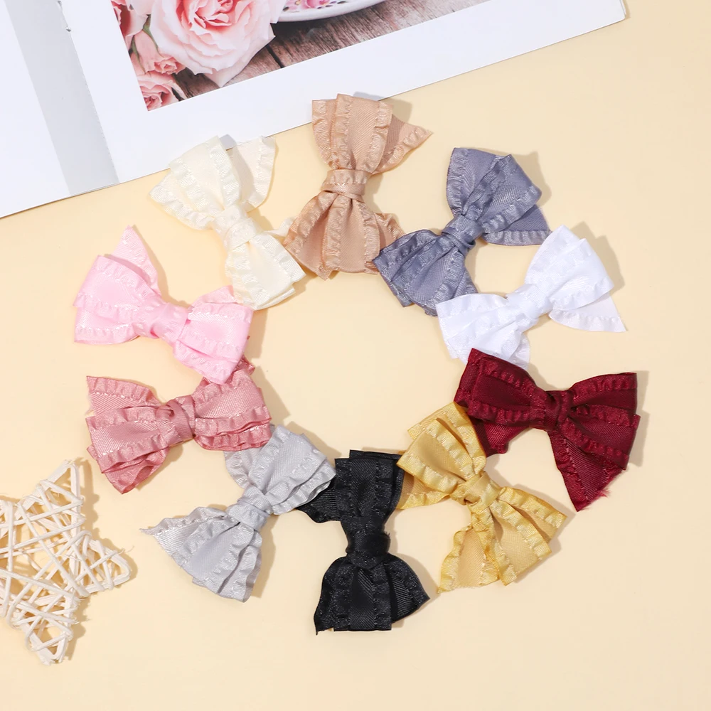 Solid Bow Children's Hairpins Ruffle Ribbon Bowknot Girl Hair Clips Sweet Cute Princess Barrettes Handmade Baby Hair Accessories