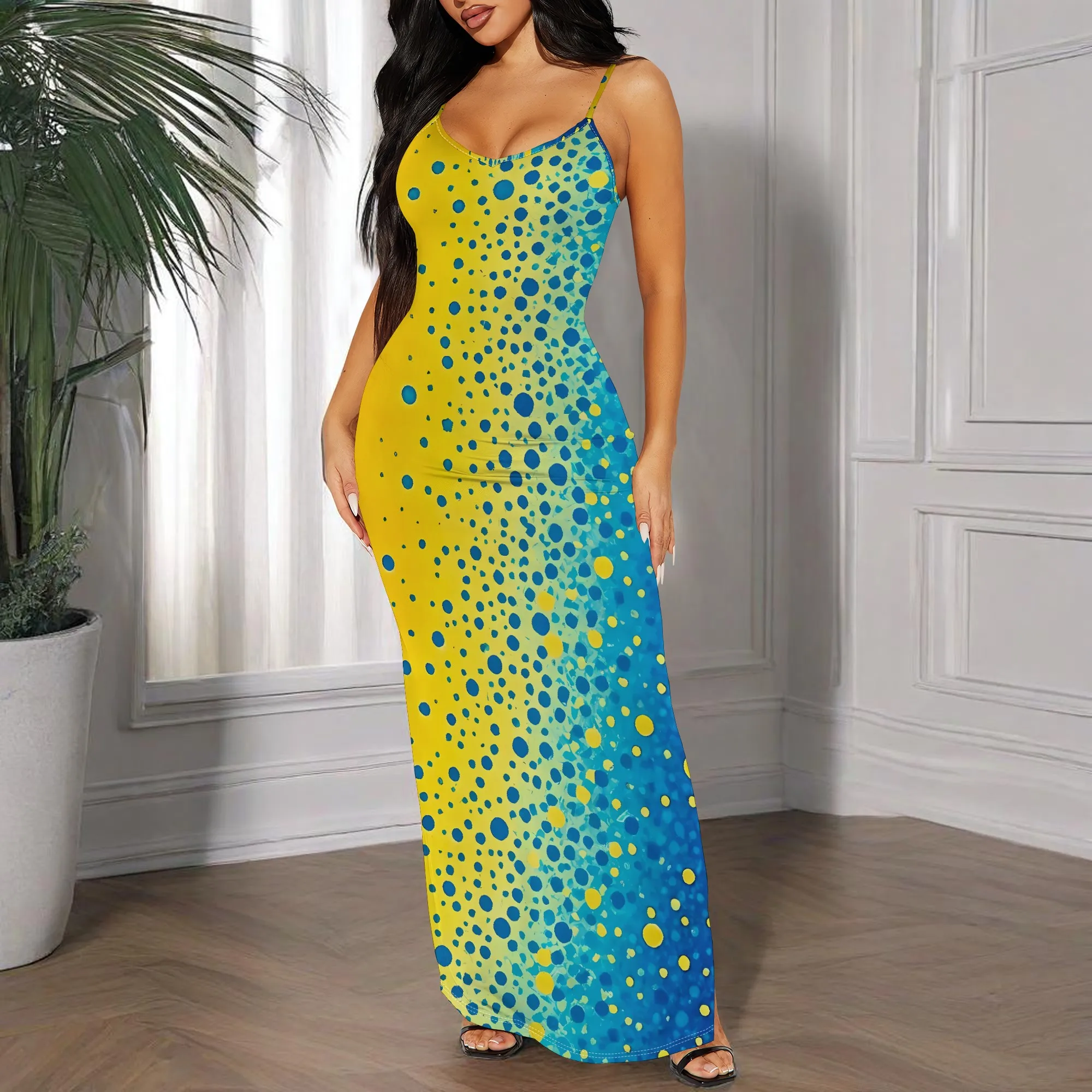 

Nupusa Gradient Dot Print Dress for Women Standard Size Summer Casual Spaghetti Strap Maxi Dress