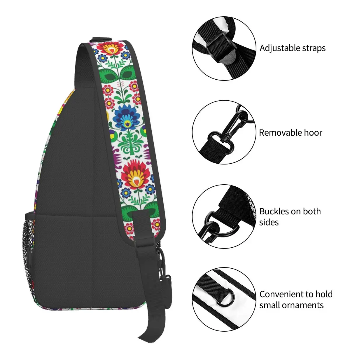 

Poland Folk Flowers Polish Floral Art Chest Bag Men Sling Crossbody Backpack Chest Bag Traveling Hiking Daypack Shoulder Bag