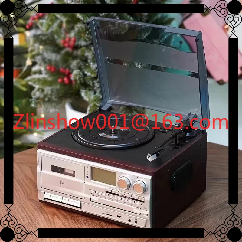 Vinyl Record Player with External Speakers, CD Player, USB SD Cassette Playback