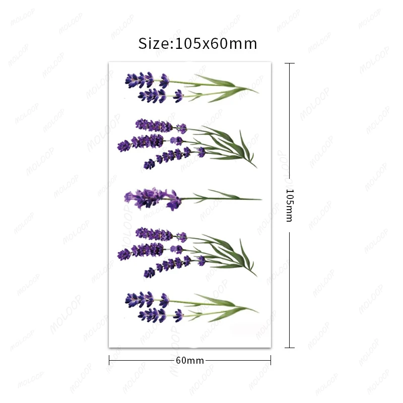 Tattoo Stickers Lavender Petunia Flower Plant Temporary Tattoo Transfer for Men Women Hand Body Art Cute Fake Tatoo