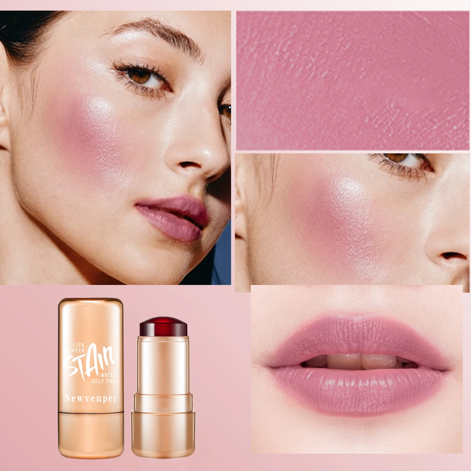 Durable Waterproof Water Jelly Tint Blush Stick for Face and Lip，Non-Sticky，Long Lasting，Moisturizing，Nourishing