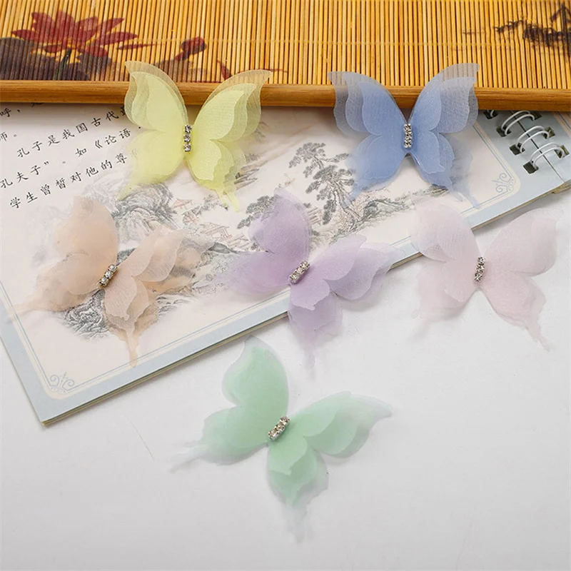 10pcs Gradient Color Organza Fabric Butterfly Appliques Translucent Chiffon Butterfly For DIY Sewing Craft Decoration