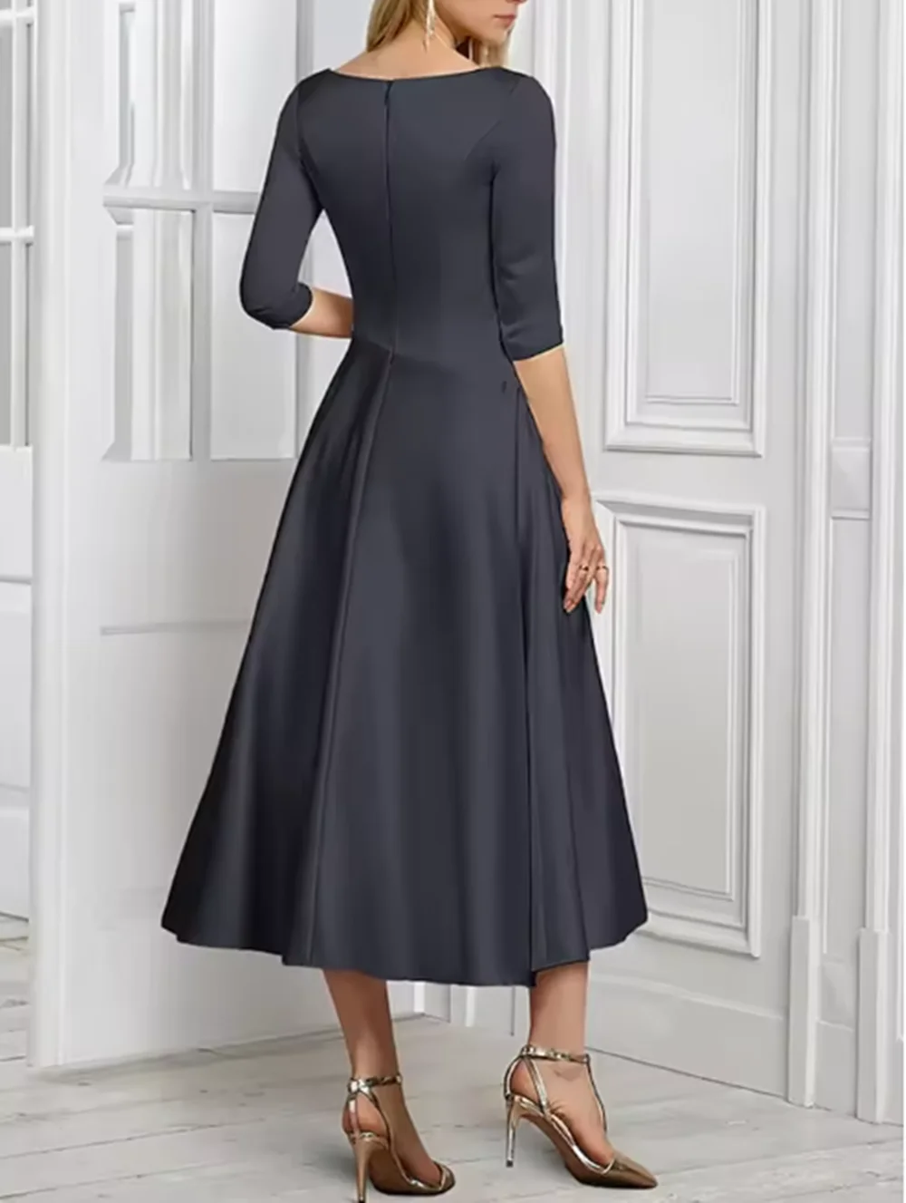 エレガントな A ライン サテン ウェディング ドレス V ネック丈 スパンコール装飾 花嫁の母 フォーマル ガウン 2025 無料カスタマイズ