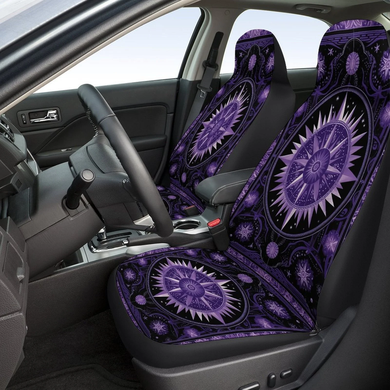 Sun Moon Bohemian Hippy Psychedelic Indian Themed Car Seat Cover Set For Most Cars, Fashionable Personalized Novelty Full Set Pr