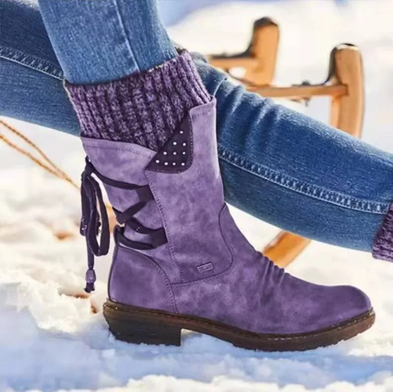 Botas de neve de meia panturrilha para mulheres, sapatos de rebanho, coxa alta, quente, moda feminina, outono, inverno, 2023