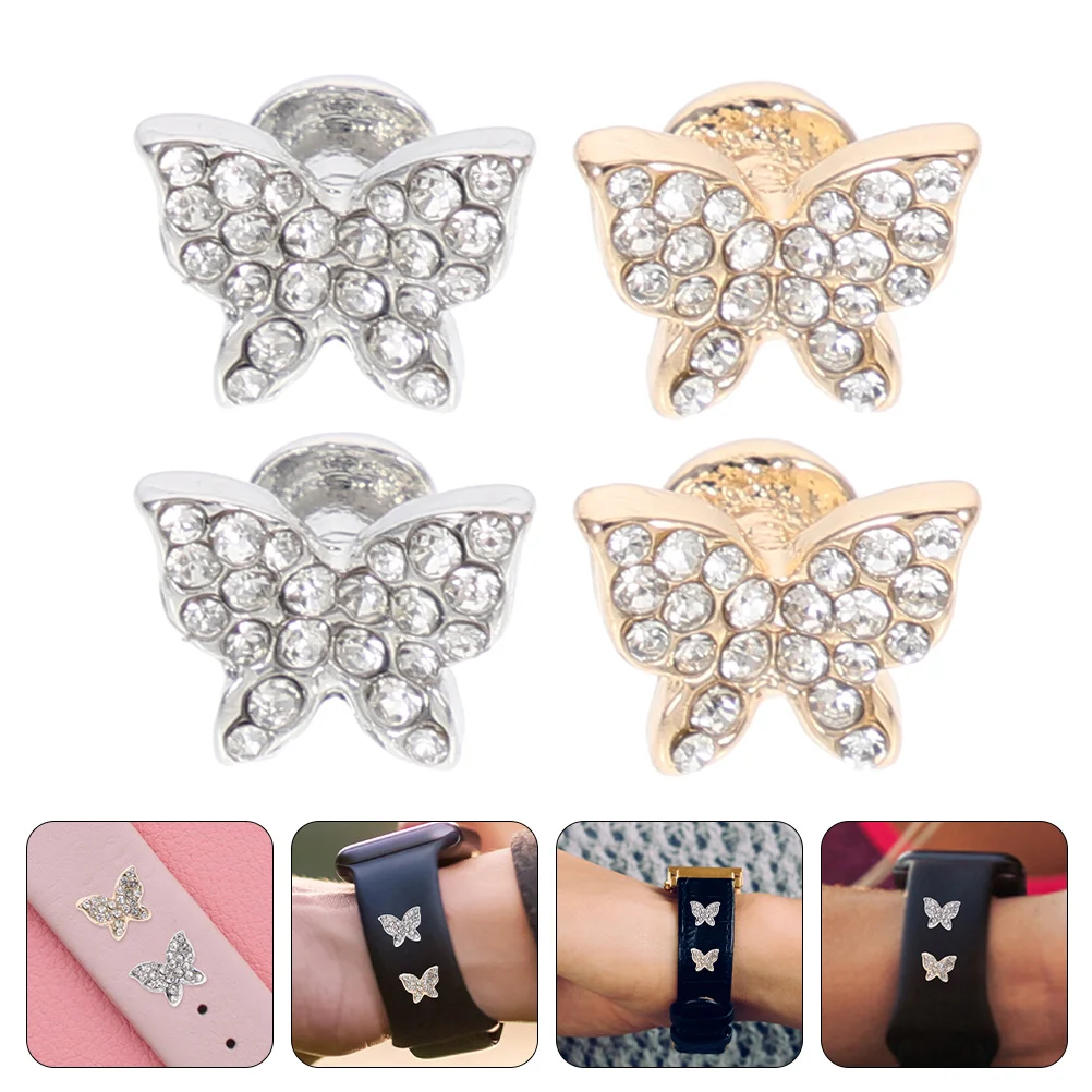 

4 Pcs Diamond Watch Studs Silicone Strap Decor Belt Band Adornments Watchband Charm