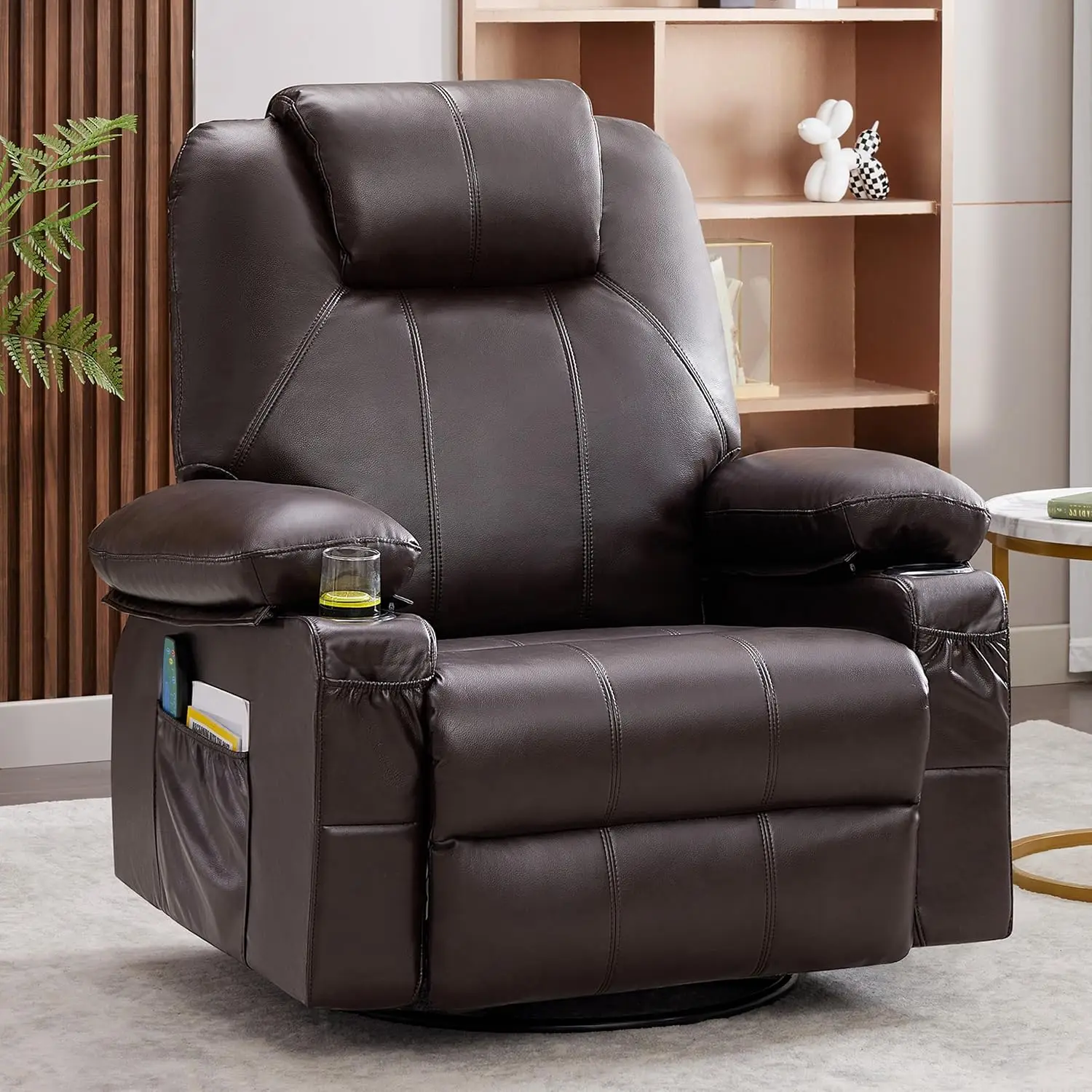 

Swivel Rocker Recliner Chair with Heat and Massage, 360 Degree Swivel Rocking Single Sofa with Cup Holders and USB Port