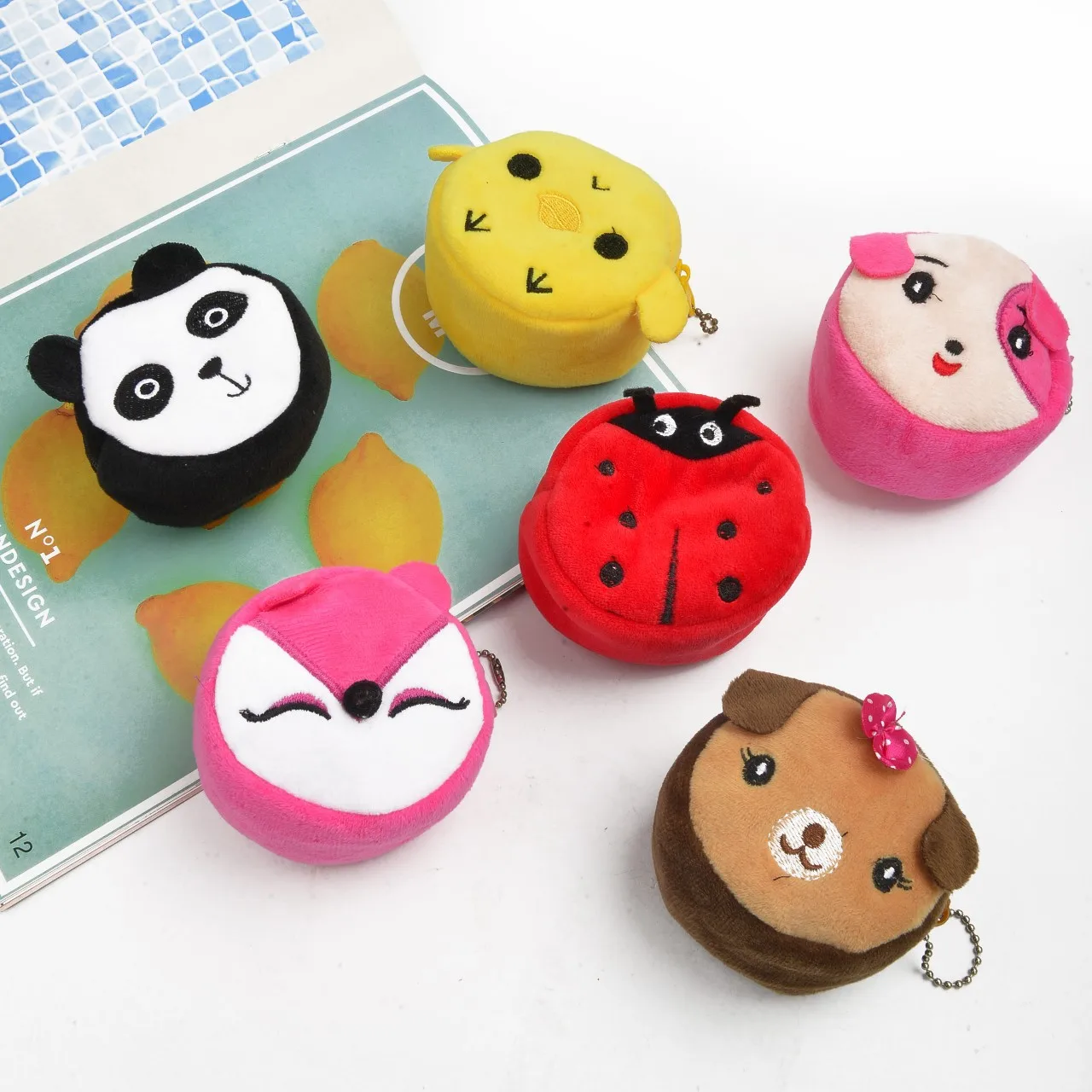 8CM Kid Plush Coin Purse Cartoon Cute Zipper Embroidered Panda Coin Purse Pouch Purse Girl Earphone Bag Lipstick Bag Kid's Gift