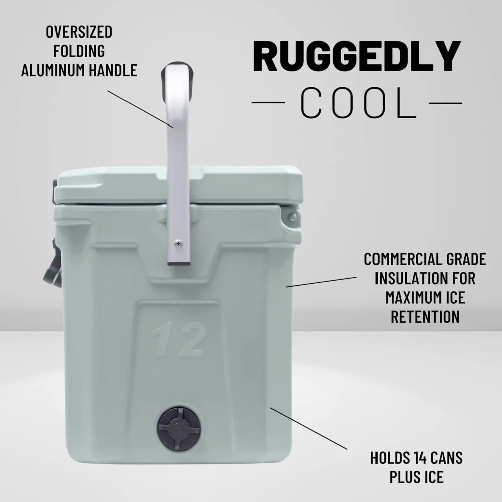 Baú de gelo rígido portátil de 12,6 quartos para bebidas, almoço, praia, piqueniques, barco, camping e viagens