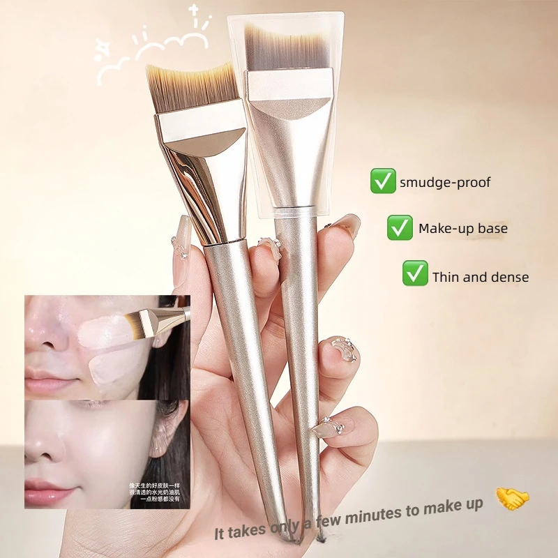 지코모 앵글드 머메이드 테일 파운데이션 브러쉬 비건 크루얼티 프리 플랫 탑 카부키 브러쉬 (시ーム리스 커버리지)