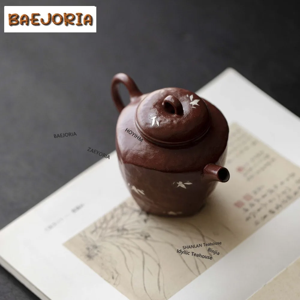 BAEJORIA 120ml Hand-painted Gilt Silver Bamboo Tea Pot Handmade Palace Red Small Pot Boutique Tea Soaking Kettle Teaset Gifts