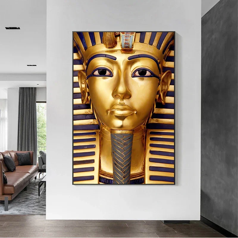 Ancient Egyptian Pharaoh Canvas Painting Posters and Prints Tutankhamun Golden Color Wall Art Pictures for Living Room Decor