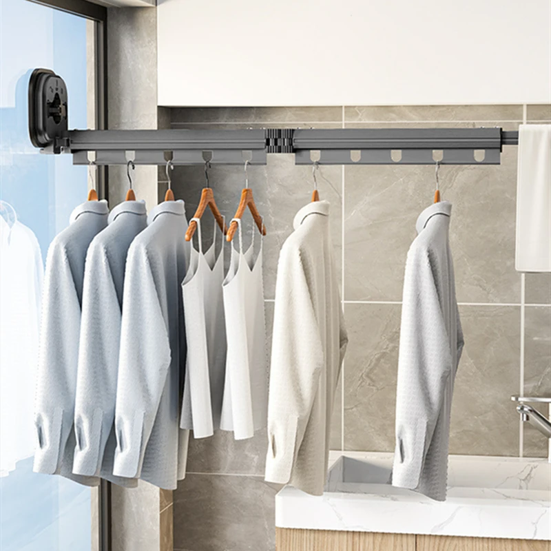 Punch-free Wall-mounted Folding Clothes Hanger Strong Windproof Telescopic Clotheshorse Drying Racks Rod Portable Outdoors Tools