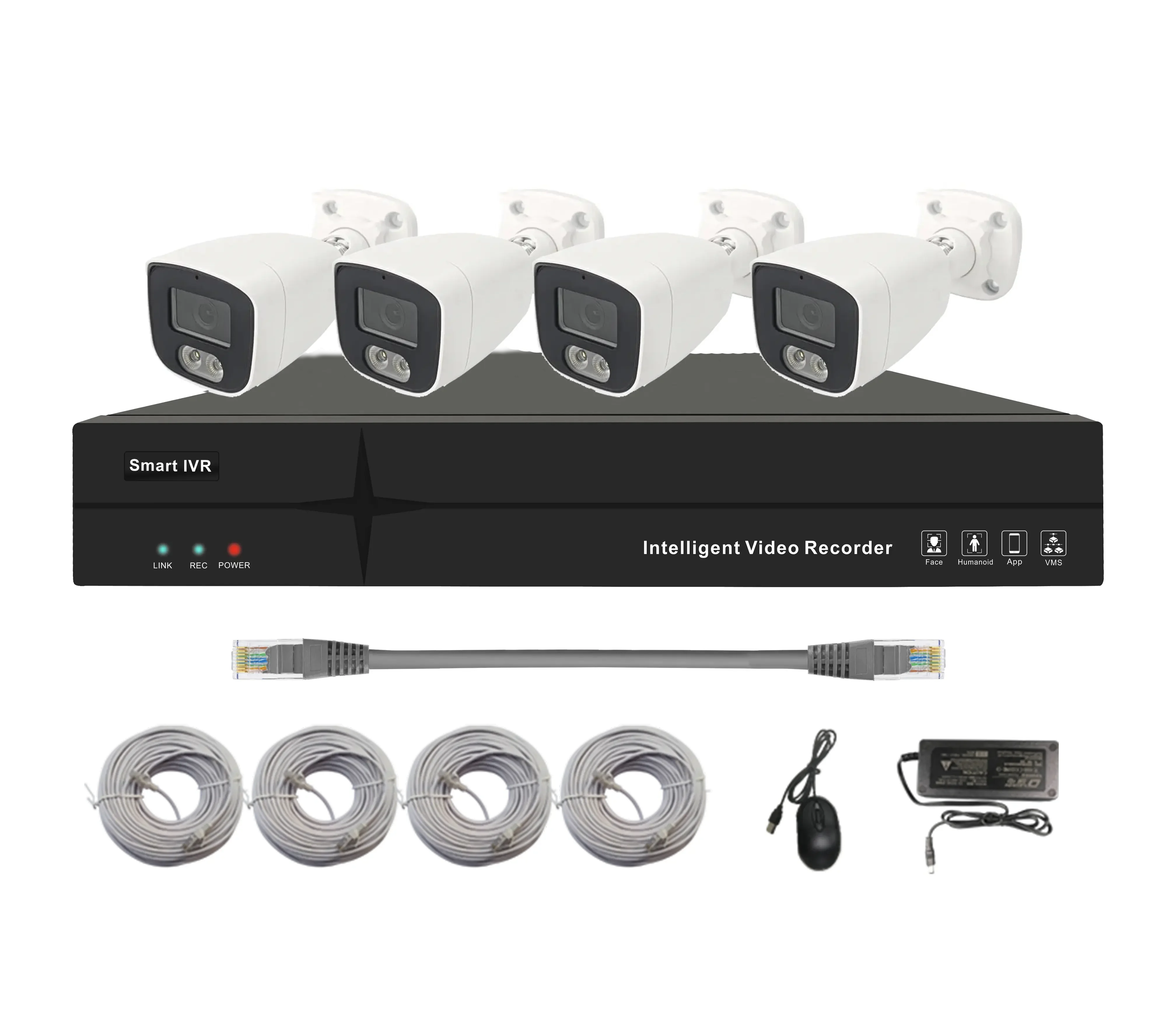 

5MP 4CH Home Security Camera System 4pcs Wired 5MP Outdoor PoE IP Cameras With Human Detection NVR Recording