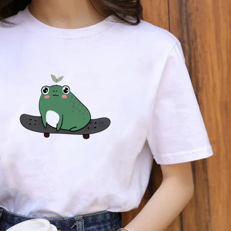 Cute Frog Women\'s Round Neck T-shirt Short Sleeve T-shirt Loose Korean Version of The Top Gothic Kawaii Wholesale TOPS TEE