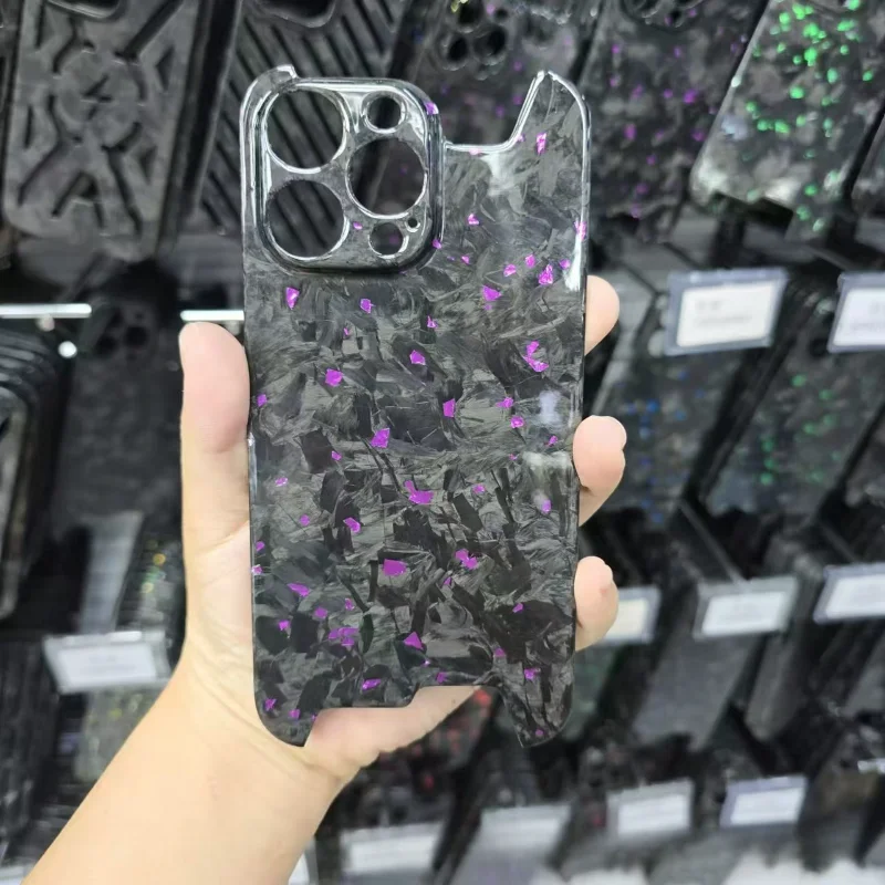 Real Glossy Forged Ultra Light Full Carbon Fiber Case for IPhone 14/15/16Promax Glitter Bling Irregular Shockproof Case view 6