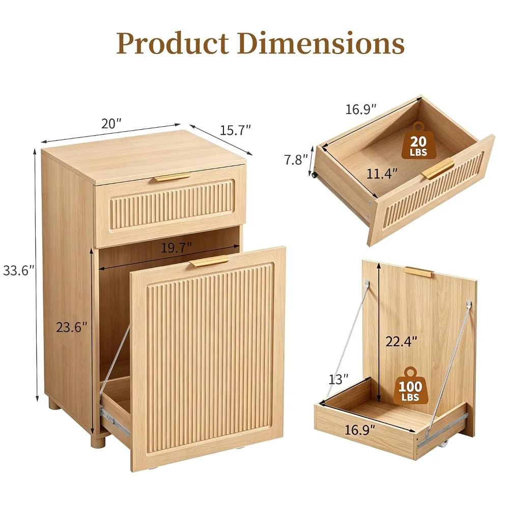 7/10/13 Gal Pull-Out Trash Cabinet Oak, Anti-Odor Pet Proof with Drawer