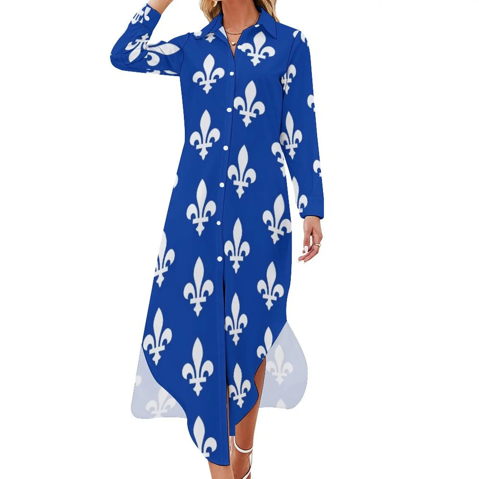 Quebec Flag Canadian Province Long Sleeved Shirt Dress Women's skirt women dresses