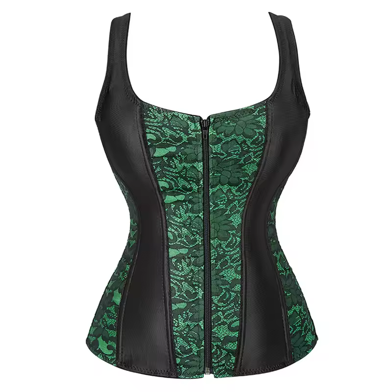 Women Corset with Straps Black Overbust Corset Plus Size Floral Jacquard Corset Zipper Top Gothic Steampunk Corset Bustier - Image 22