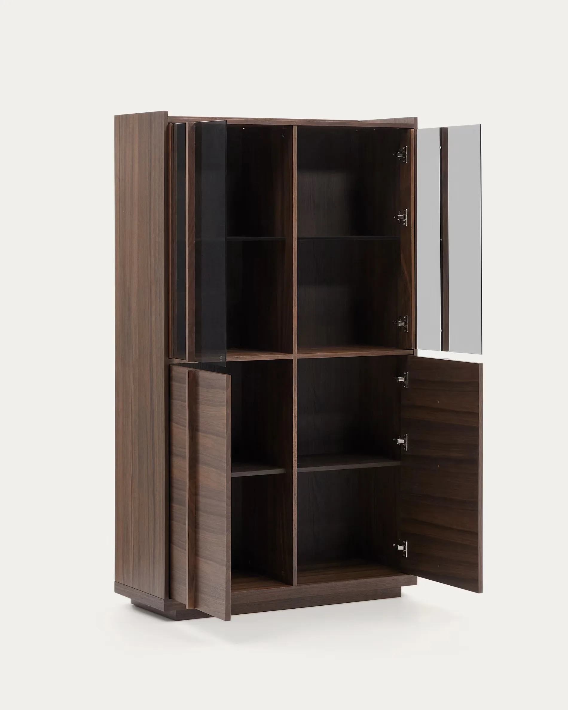 Veneer wood glass display cabinet solid walnut
