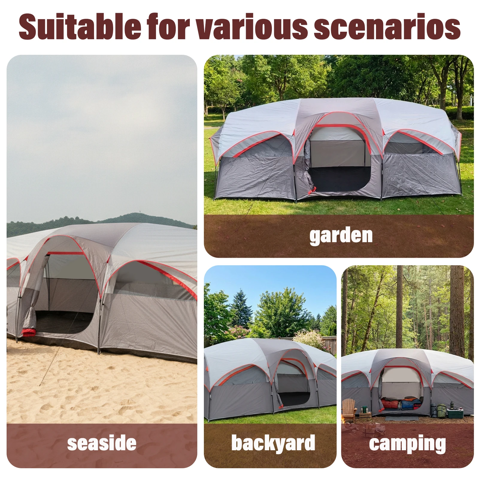 8 Person Beach Camping Tent with Easy Setup And Mesh Windows for Spring Break Picnics Outdoor Family Fun Gatherings Shelter