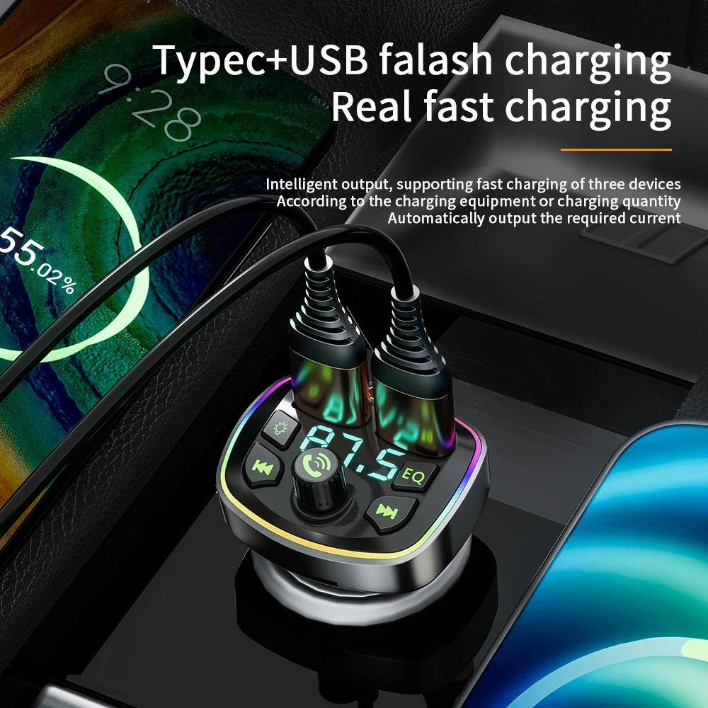 شاحن سيارة لاسلكي سيارة مشغل MP3 FM الارسال Bluetooth5.0 المزدوج USB ميناء PD شحن سريع الأيدي الحرة دعم TF بطاقة U القرص