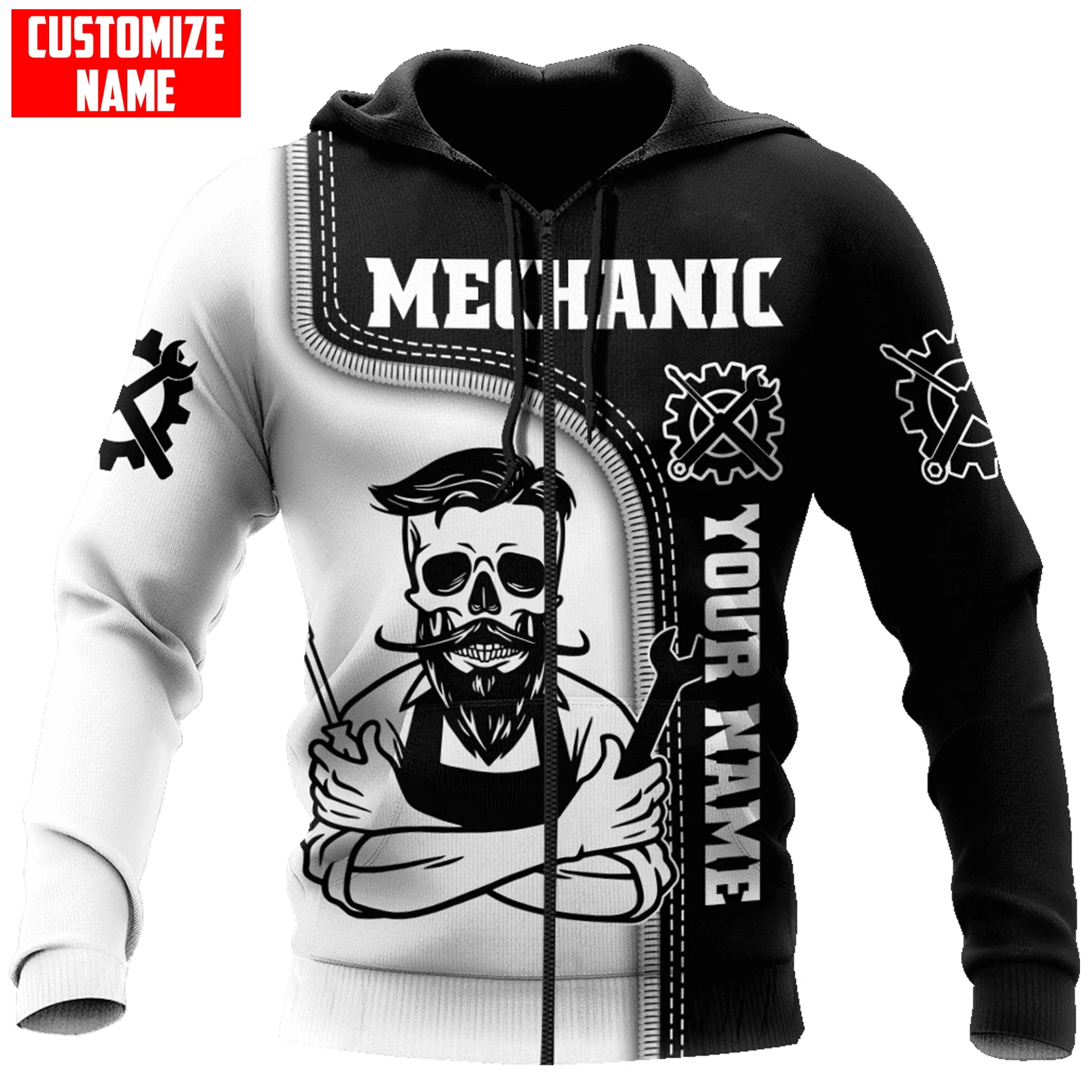 Nome personalizado mecânico crânio 3d todo impresso moletom com capuz masculino unisex moletom com capuz streetwear casual zíper hoodies dk483