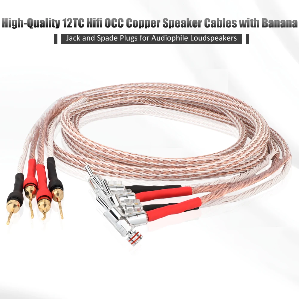 

High-Quality 12TC Hifi OCC Copper Speaker Cables with Banana Jack and Spade Plugs for Audiophile Loudspeakers