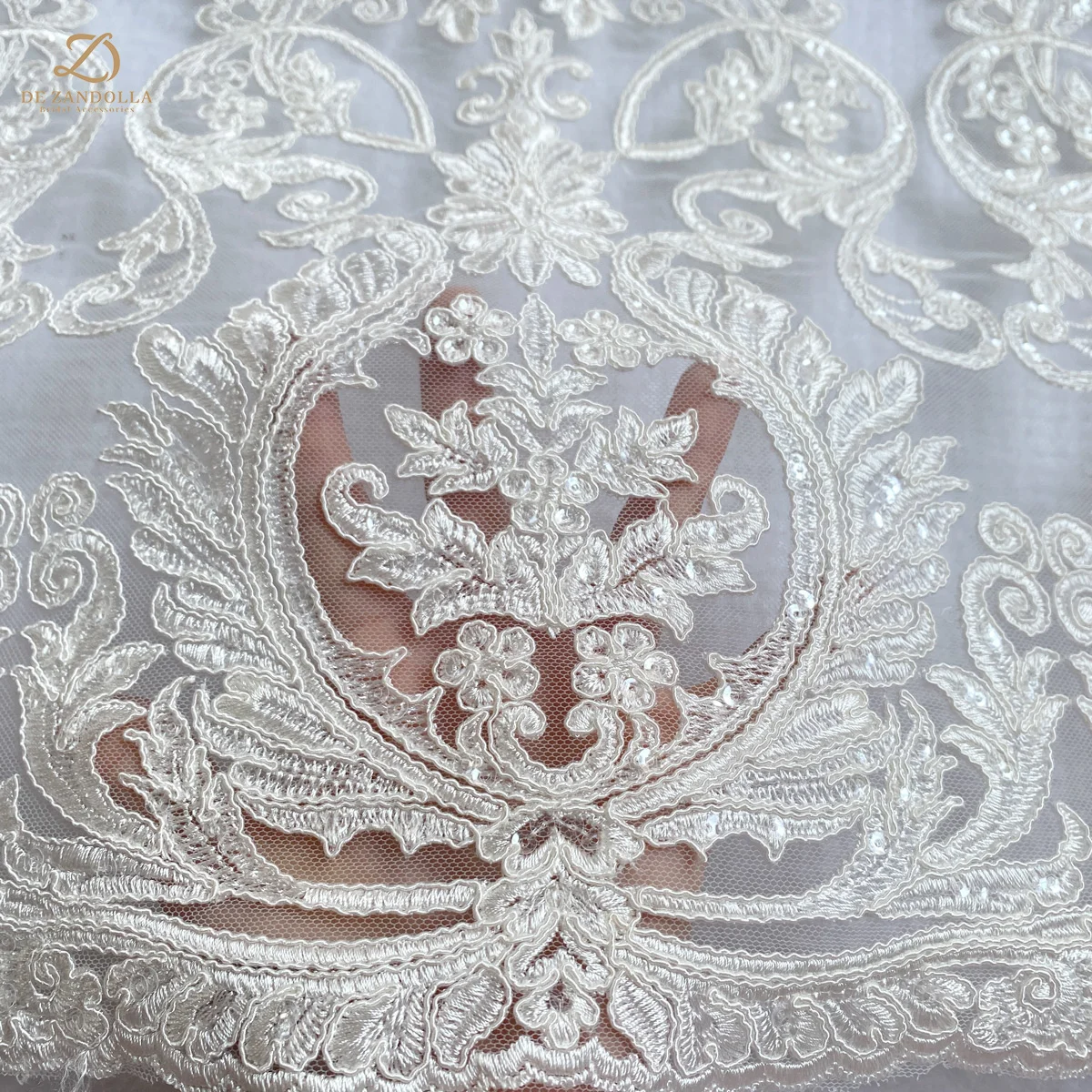 

5 Yards Ivory Wedding Veil Lace Luxury Sequins Embroidered Lace Trim Vintage Bridal Patch Accessories