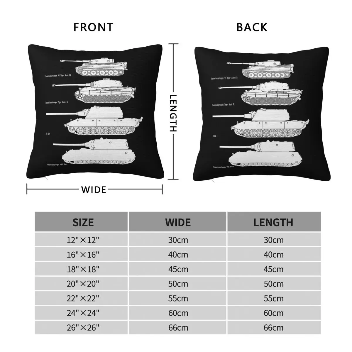 I Like German Heavy Tanks Square Pillowcase Polyester Linen Velvet Printed Zip Decorative Car Cushion Cover