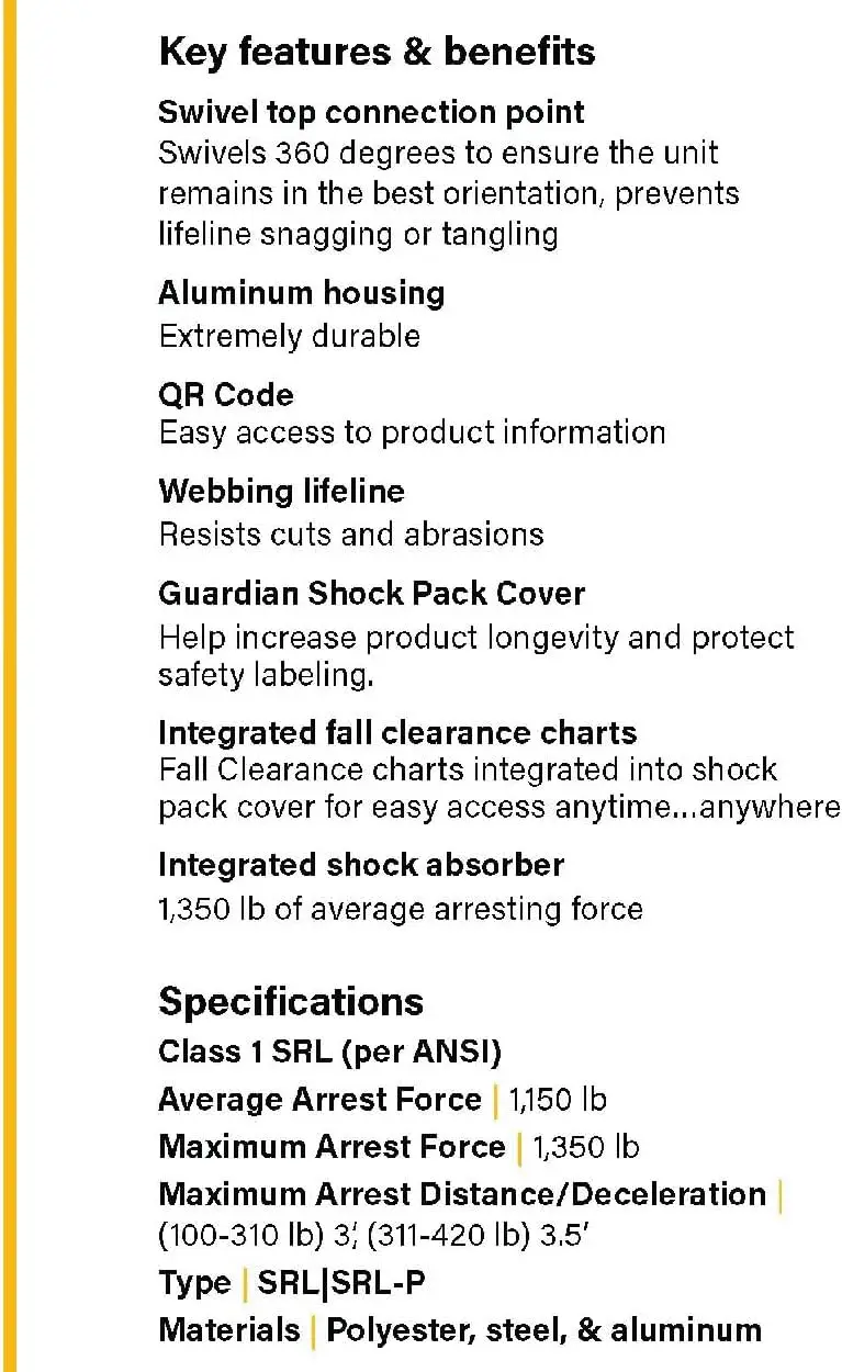 Guardian Fall Protection 10900 Halo Web SRL – 11 ft. Nylon Webbing with Carbineer, Swivel Top, Steel Snap Hook