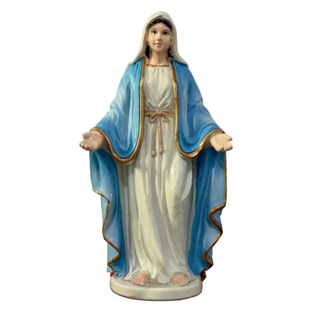 Durable Resin Figurine Blessed Mary Statue with Open Arms Hand Painted Catholic Sculpture Mary Figurine for Home Decor Prayer