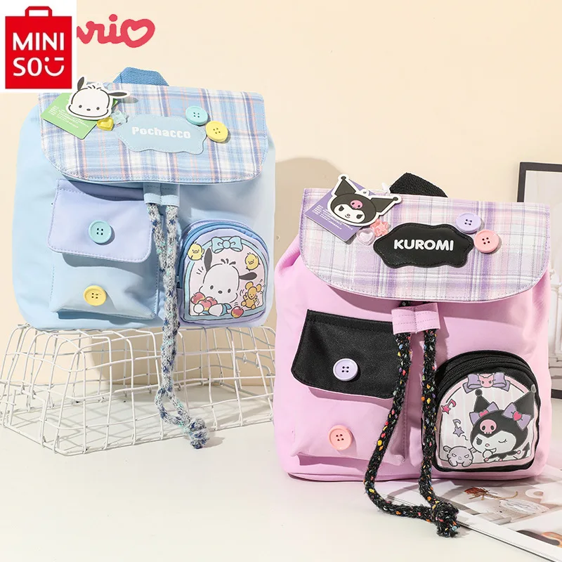 MINISO 2024 New Large Capacity Backpack Student Cartoon Hello Kitty Multi functional Storage Versatile Cross Shoulder Bag