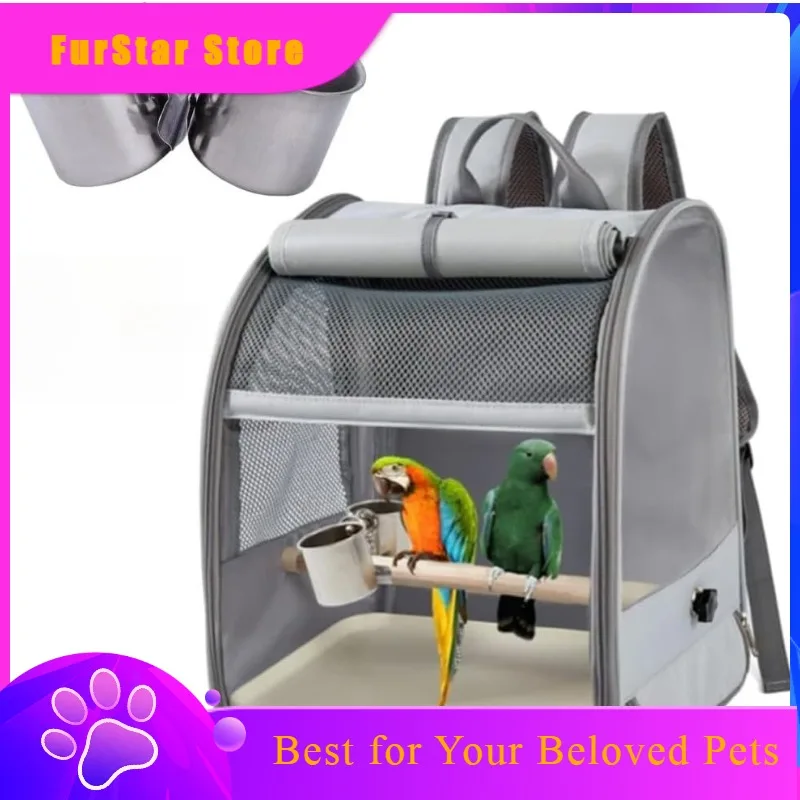 FurStarPortable Bird Carrier Backpack Featuring An Enhanced Tray Perches And Waterproof Sunproof Curtains For Small Parrots Para