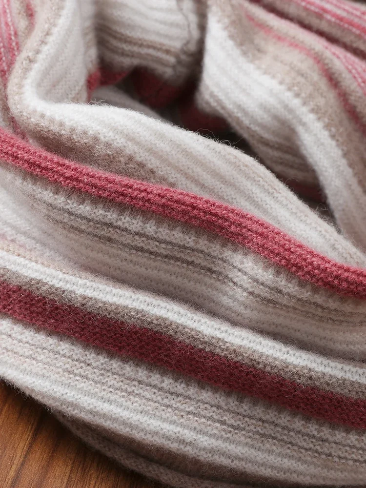 Women Tube Scarf Wool Stripes Neck Ring Warmer Thick Cowl Collar Loop Winter Unisex Soft Ride Skiing Knitting Accessories