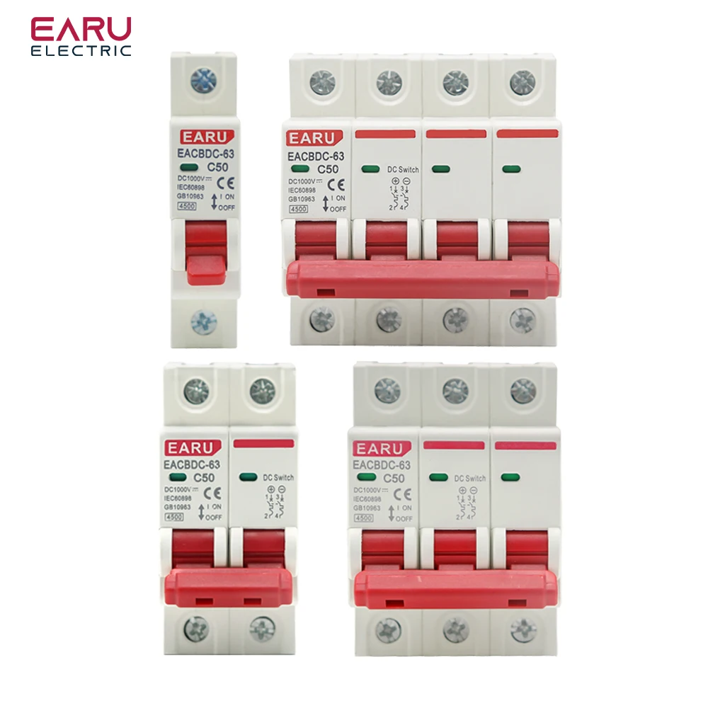 DC 1000V 1P 2P 3P 4PSolar Mini Circuit Breaker Overload Protection Switch 6A 10A 16A 20A 25A 32A 40A 50A 63A Photovoltaic MCB PV