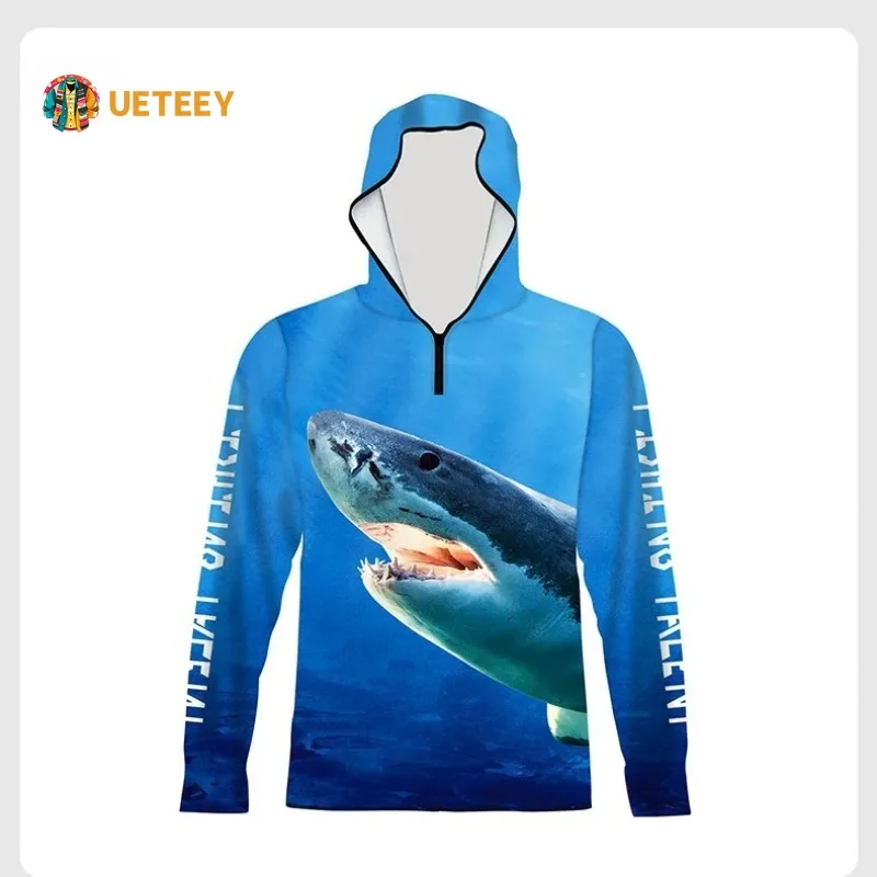 

Summer Men's UPF100+ Sun Protection Fishing Jerseys Hooded Ice Silk Lightweight UV Resistant 3D Print Pullover Skin Clothes Men