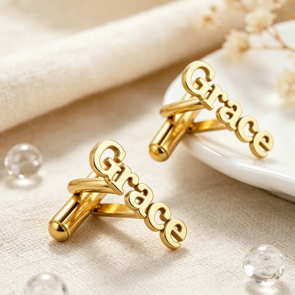 Custom Stainless Steel Trendy Jewelry Cufflinks For Men Personalized Name Letter Engraved Shirt Accessories Wedding Groom Gifts