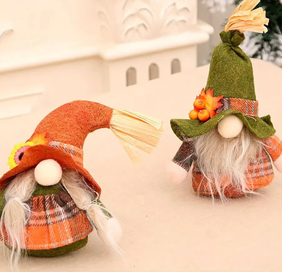 Boneka dekorasi Natal, patung kecil labu bunga matahari Nordik Gnome mewah dekorasi meja