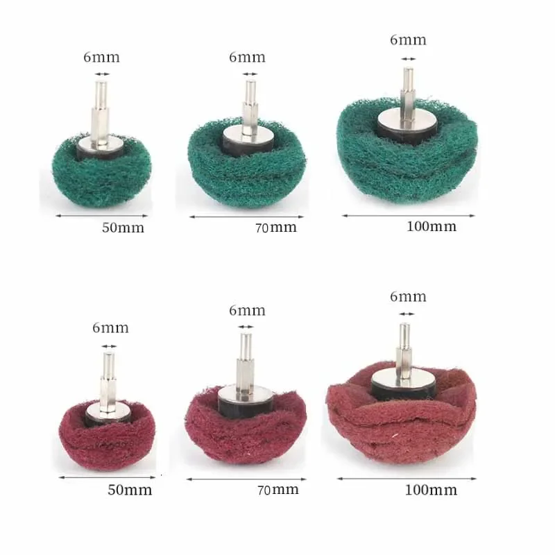 1PC Mushroom Type Abrasive Fiber Polishing Abrasive Scouring Pad 6mm Shank Buffing Head Diameter 50 70 100mm