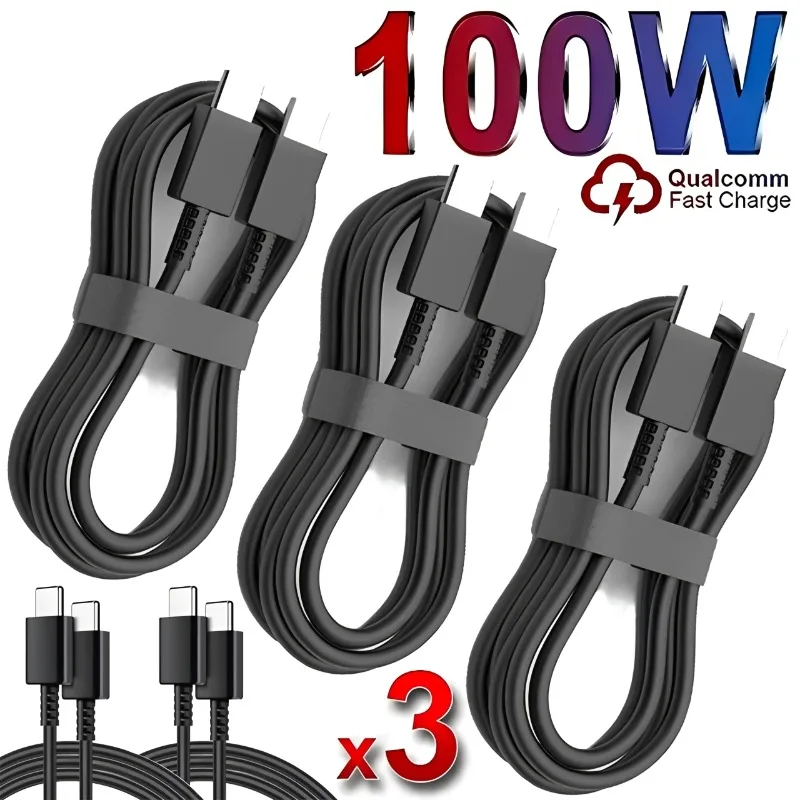 3 Stück PD 100W USB Typ-C Kabel für Samsung Galaxy S26 S25 S24 S23 Ultra Note 10 5G A53 A54 Superschnelles Lade-USB-C-Datenkabel